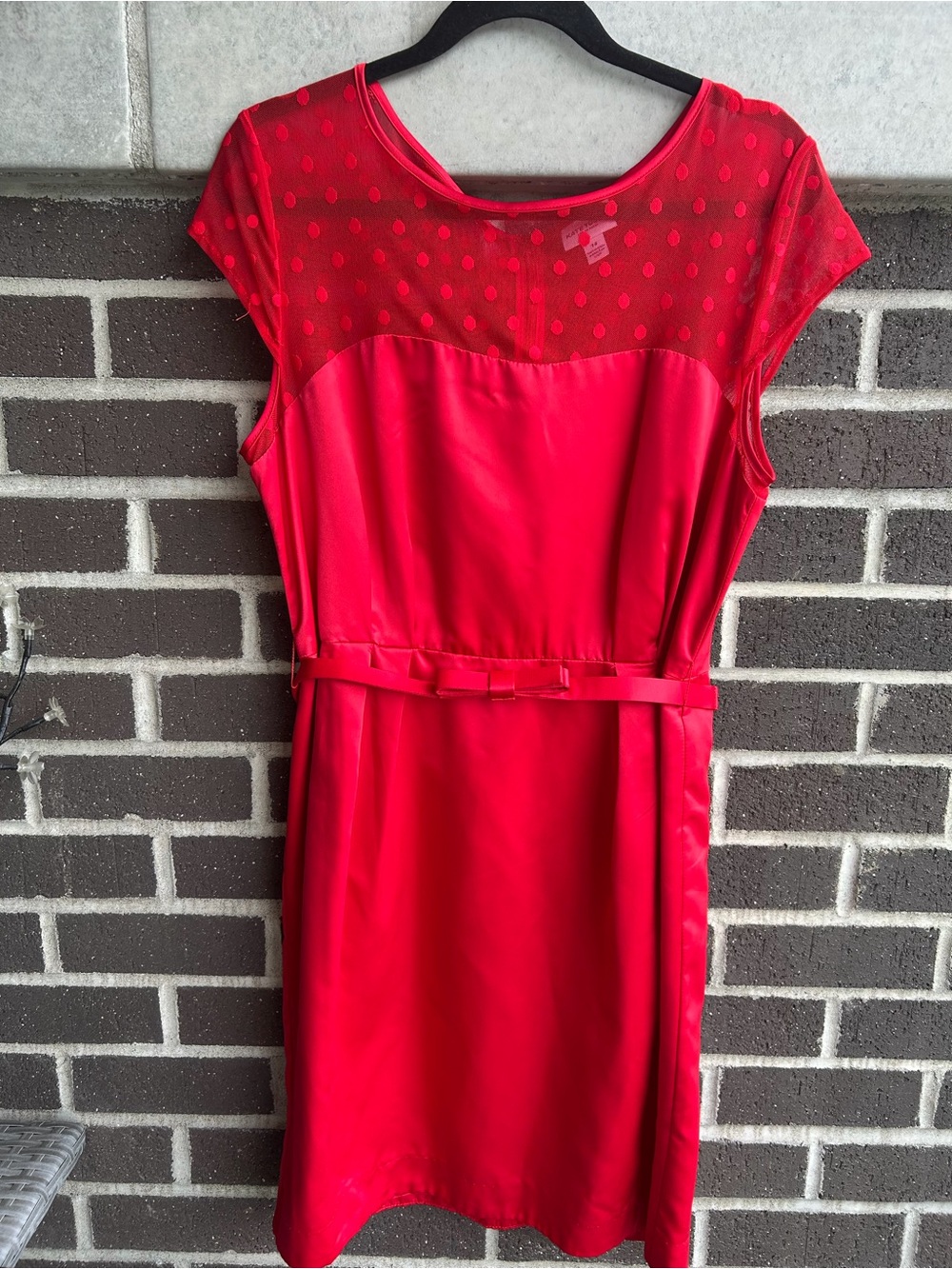 Kate Young for Target Red Dress with Polka Mesh Yoke and Slim Bow Belt/ Size 14